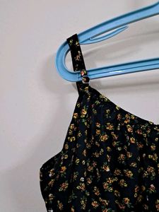 Black Floral Print High Slit Midi Dress