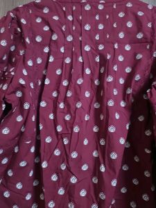 Maroon Printed Button-Up Blouse