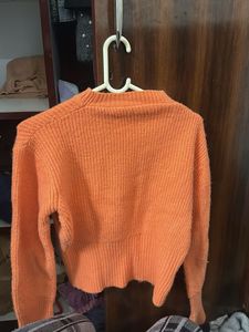 Orange Knit Cropped Sweater