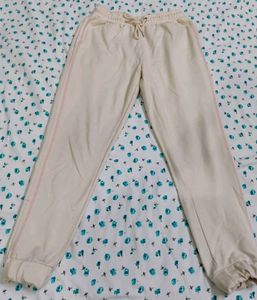 Cream Joggers with Pink Stripe Detail