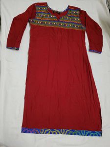 Red Embroidered Kurta