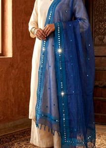 Royal Blue Mirror Work Tissue Dupptta 💙
