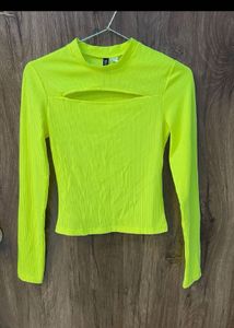 Neon Green Cutout Long Sleeve Top