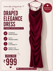Elegant Draped Burgundy Dress