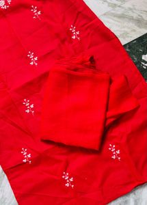 Red Embroidered Kurta Set