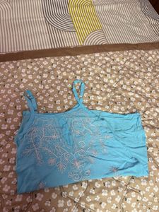Blue Embroidered Cotton Kurta