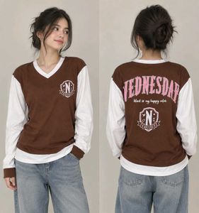 Brown & White "Wednesday" Long Sleeve Tee