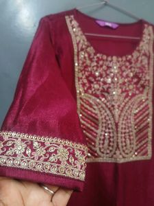 Libas Purple kurta with embroidery yoke