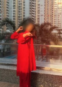 chikankari hot red kurti set