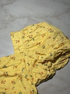 modarapido Yellow Floral Puff Sleeve Top
