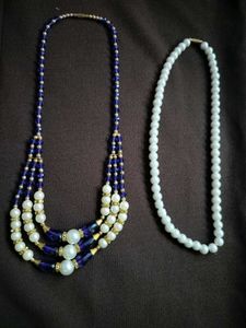 Combo Elegant Pearl and Blue Beaded Necklace Se