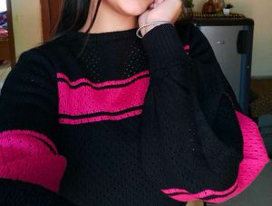Black &amp; Pink Striped Winter Top❄️