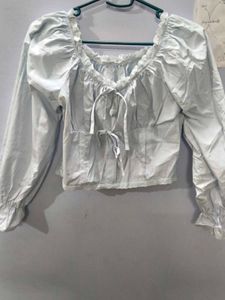 Chic White Puff Sleeve Tie-Up Top