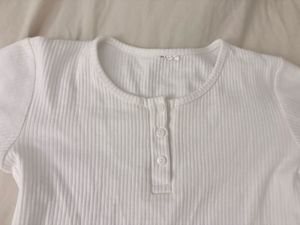 White Ribbed Henley Top