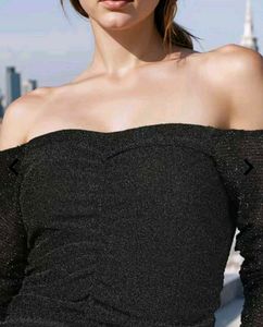 Sparkly Black Ruched Bodycon Dress
