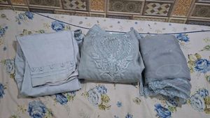 Elegant Grey Embroidered Kurta Set