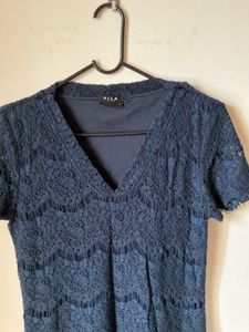 Vila Navy Lace V-Neck Dress