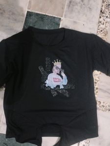 Girls Top Black Cotton Blend