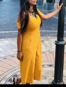 Mustard Yellow Jumpsuit with Cap Sleeves