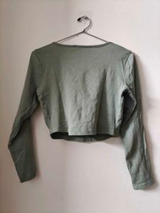 Sage Green Cropped Long Sleeve Top