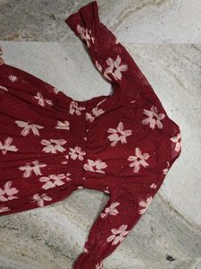 Maroon Floral Midi Dress