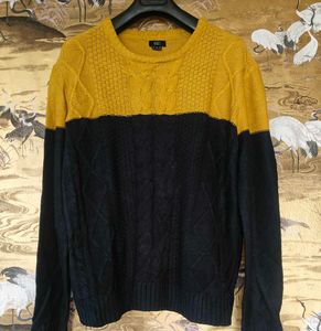 Men's Yellow &amp; Grey Cable Knit Sweater