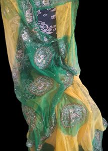 Green &amp; Yellow Embellished Saree