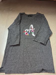 Grey T-Shirt with Floral 'A' Design