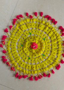 Handmade Woolen Thali Cover with Red Tassels.