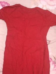 Red Embroidered Kurta with White Pants