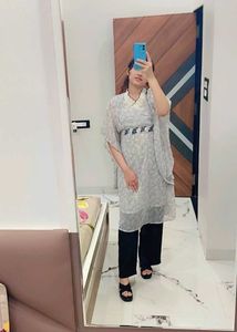 Elegant Printed Kaftan Kurta with Embellished Belt