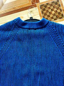 Women's Blue Ribbed Knit Sweater