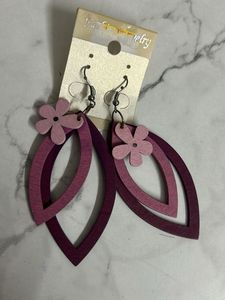 Wooden Floral Leaf Earrings