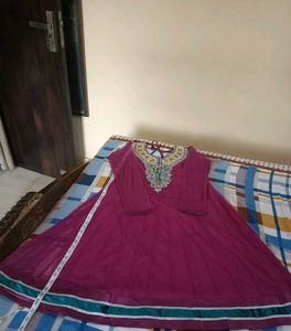 Embellished Magenta anarkali Kurta, bust 40 inches