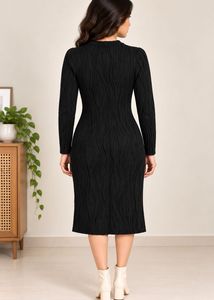 Elegant Black Textured Midi Dress