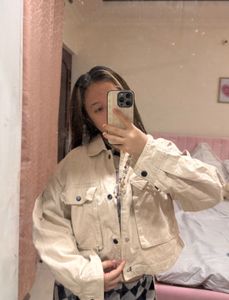 Cream Cropped Utility Jacket