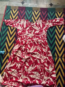 Red &amp; White Print Dress