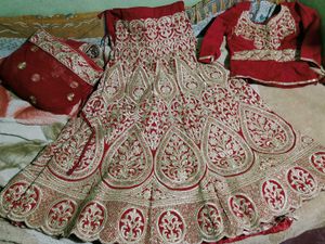 Red Bridal Lehenga with Gold Embroidery