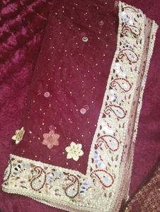 Maroon Khada Dupatta Set Heavy Pearl &amp; Zari work