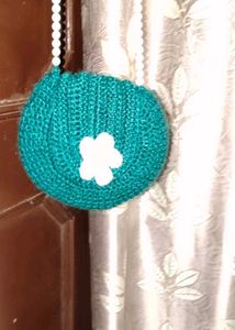 Crocheted Green Daisy Bag with Pearl Strap