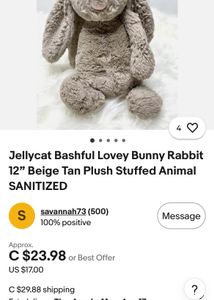 Jellycat Bashful Lovey Bunny Rabbit 12” Beige