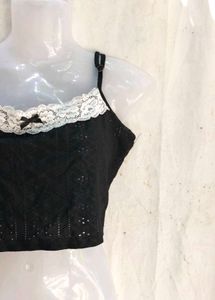 Cute Black Lace Trim Crop Top