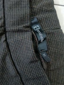 Brown Textured Slim Fit Trousers
