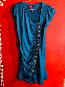 party wear Teal Dress with Button Detail