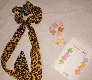COMBO Of Mini Clutchers & Polka Leopard  Scrunchie