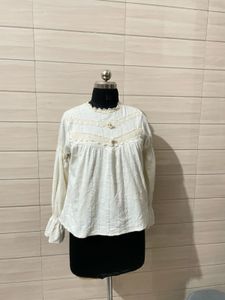 korean Stylish Cream Embroidered Blouse