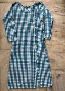 Teal & White Gingham Kurta