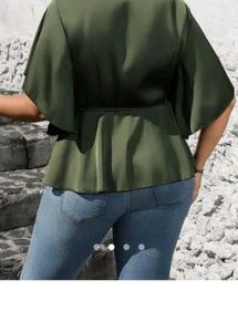 Satin Wrap Top with Flutter Sleeves
