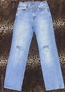 Light Wash Ripped Straight Leg Jeans
