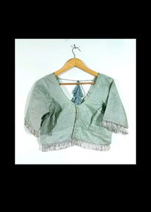 Elegant Silver Fringed Ethnic Blouse